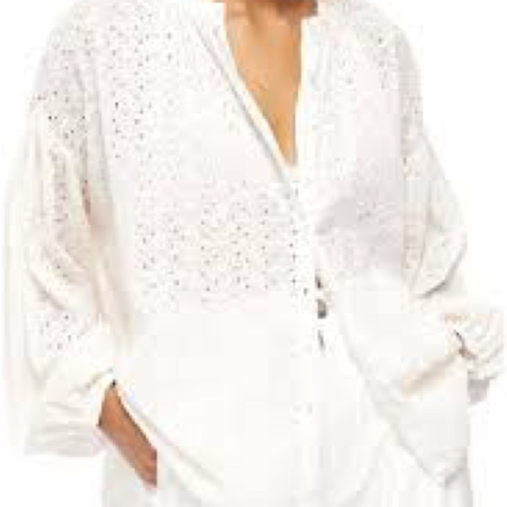 Free People Eyelet Button-Up Blouse